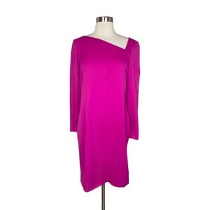 Emanuel Ungaro Sheath Dress L Pink Asymmetric Neckline Long Sleeve